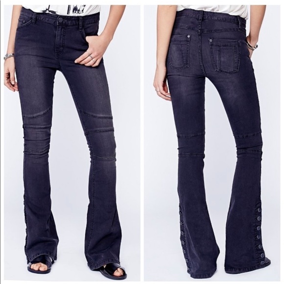 Free People Skyler Button Flare Jeans Moto Seamed - Picture 10 of 10